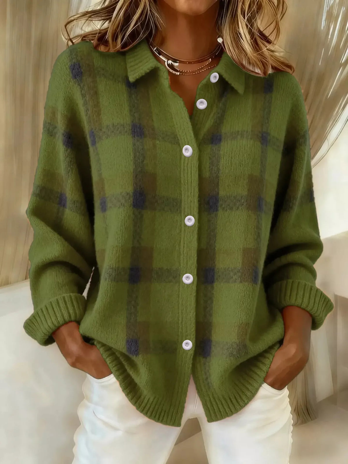 Plaid Knit Cardigan