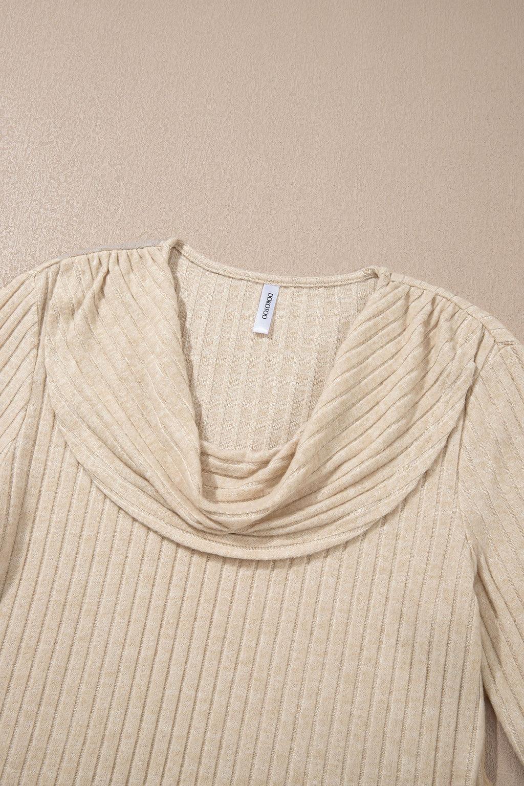 Solid Ribbed Knit Cowl Neck Long Sleeve Top — additional view 4