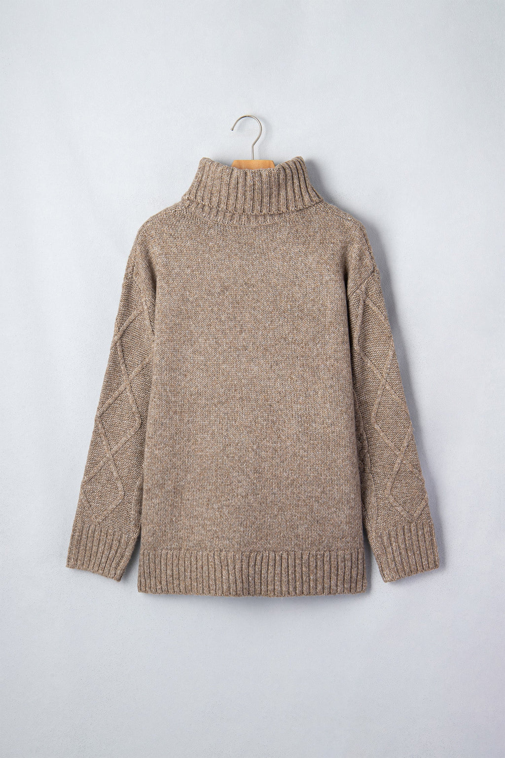 Solid Cable Knit Turtleneck Split Hem Sweater — additional view 3