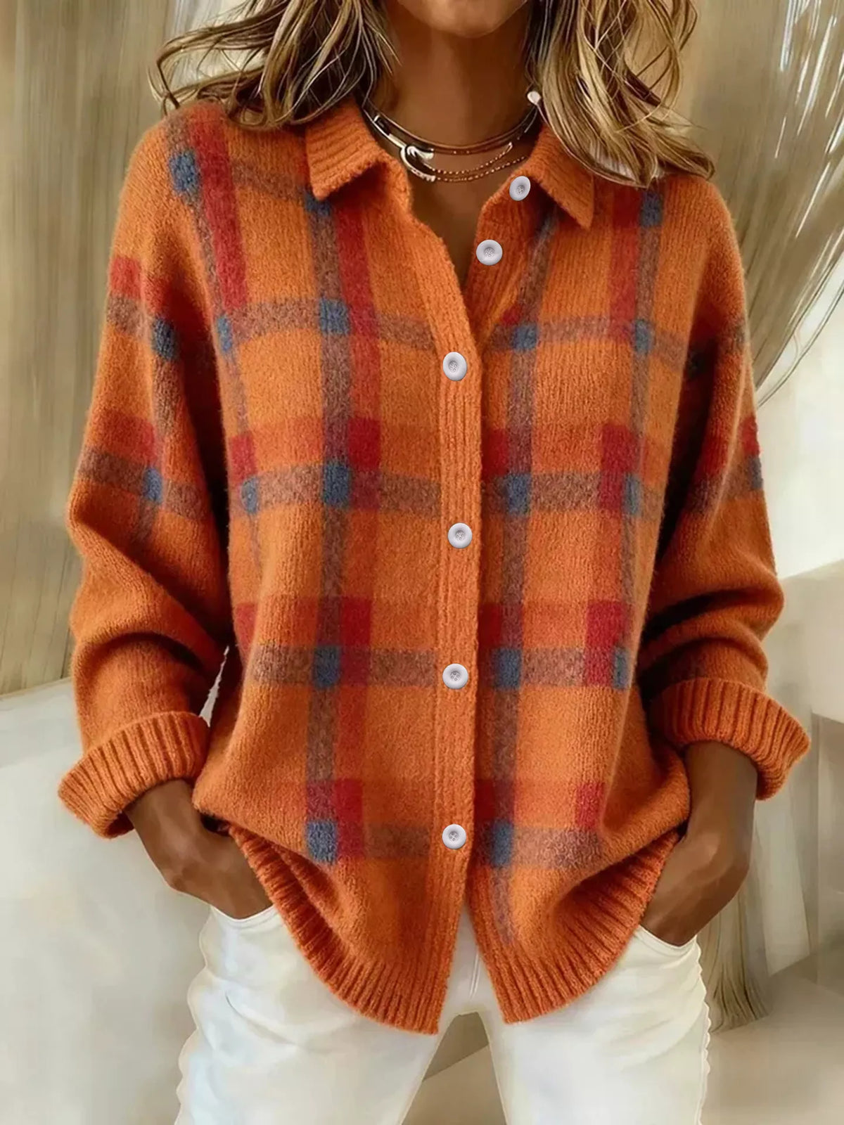 Plaid Knit Cardigan