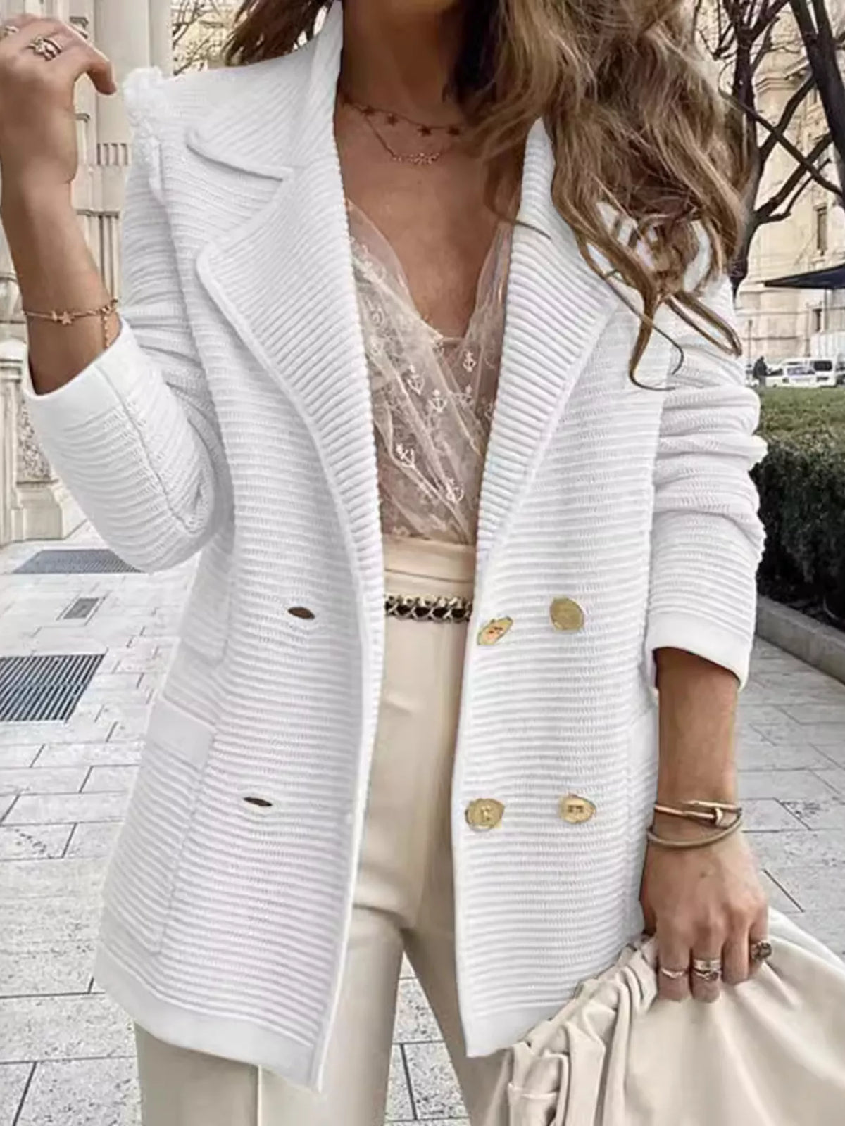 Textured Double-Breasted Blazer