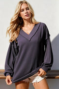 Exposed-Seam Ribbed V-Neck