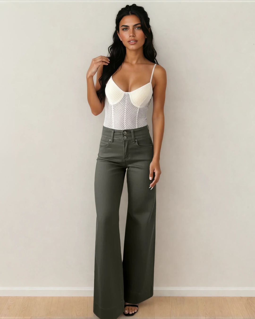 Brooke Wide Leg Jeans | High Rise Double Button Denim