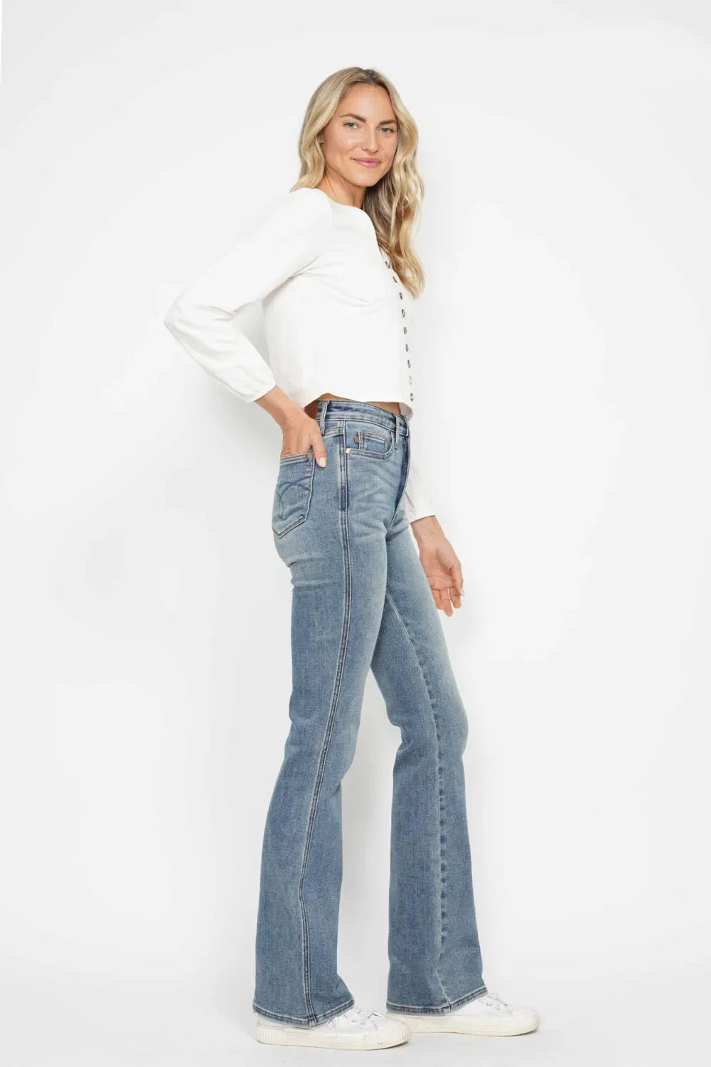 Embroidered-Pocket Bootcut Jeans — additional view 17