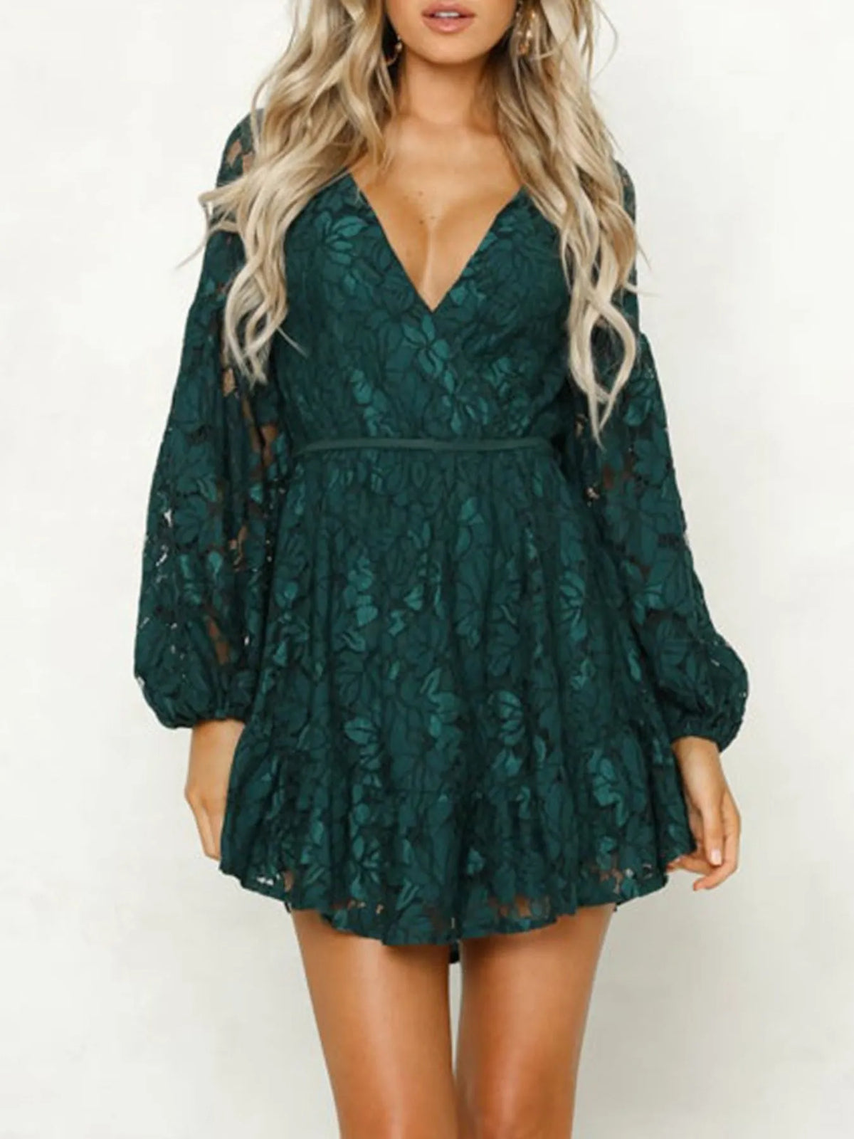 Lace Tie-Detail Mini Dress