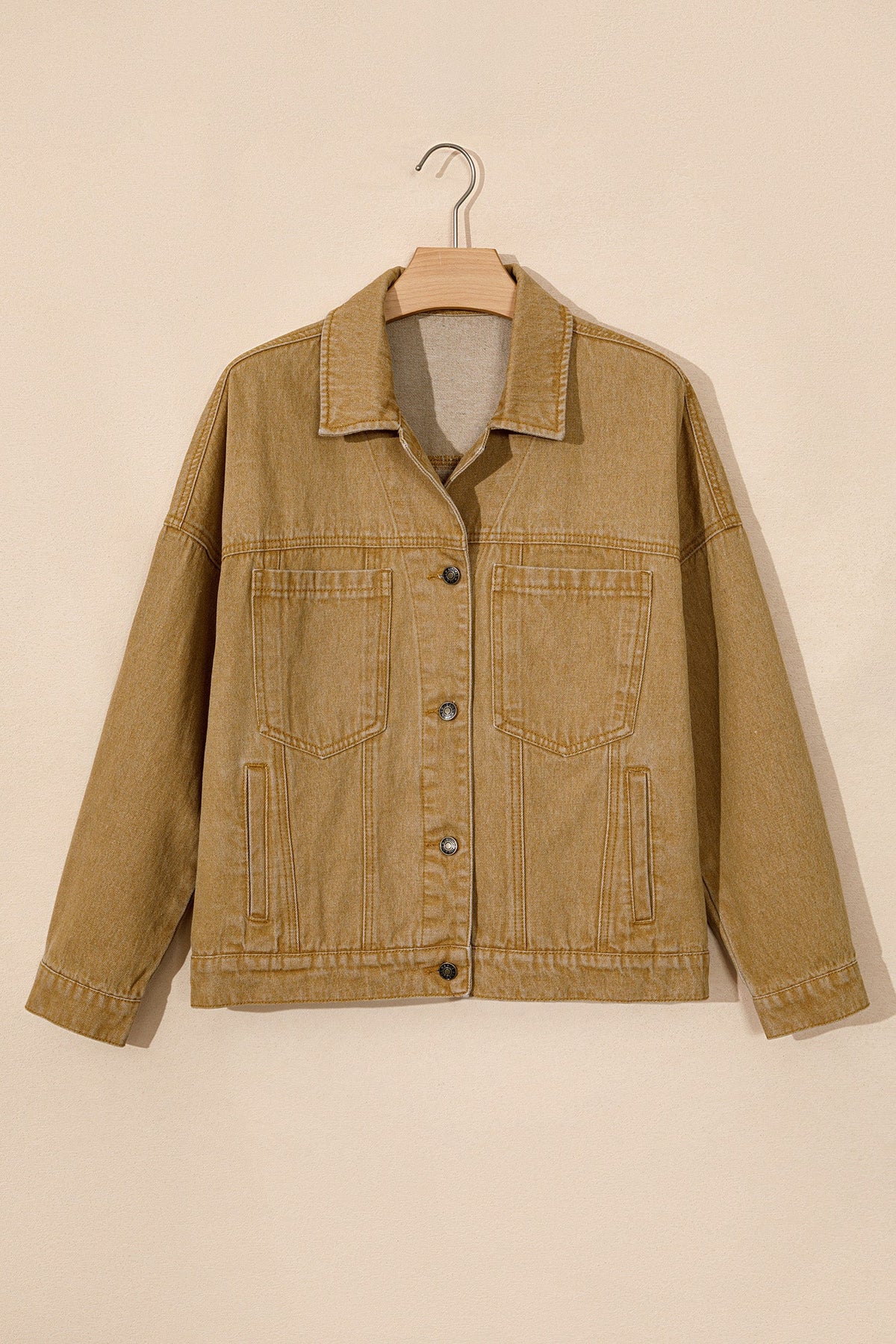 Solid Denim Long Sleeve Buttoned Collar Jacket
