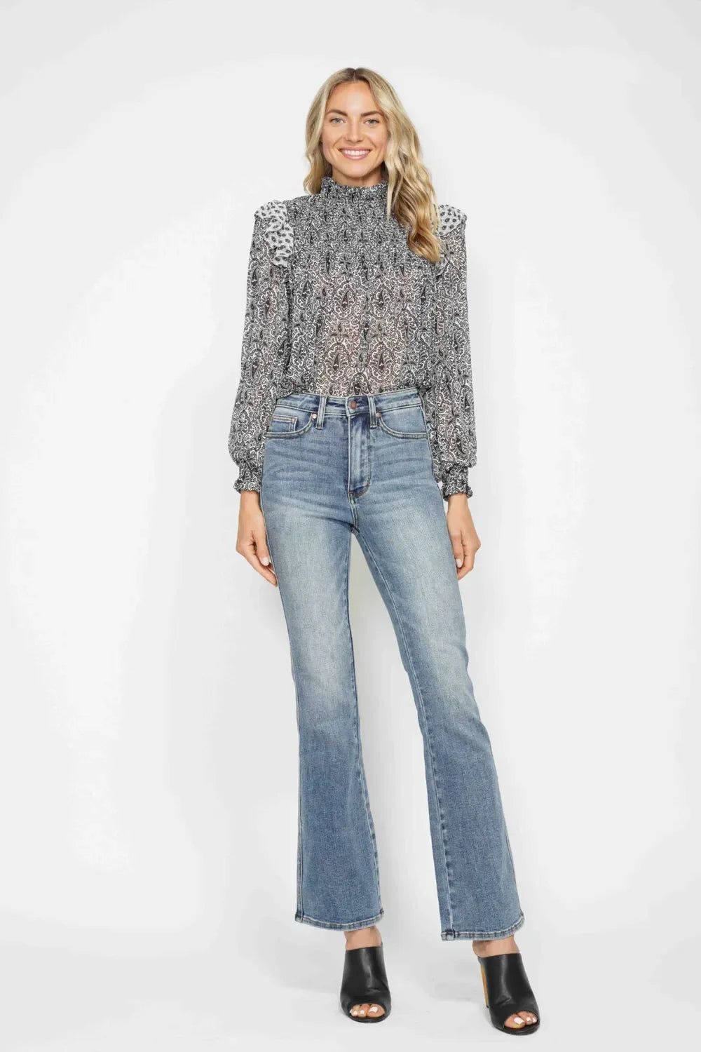 Embroidered-Pocket Bootcut Jeans