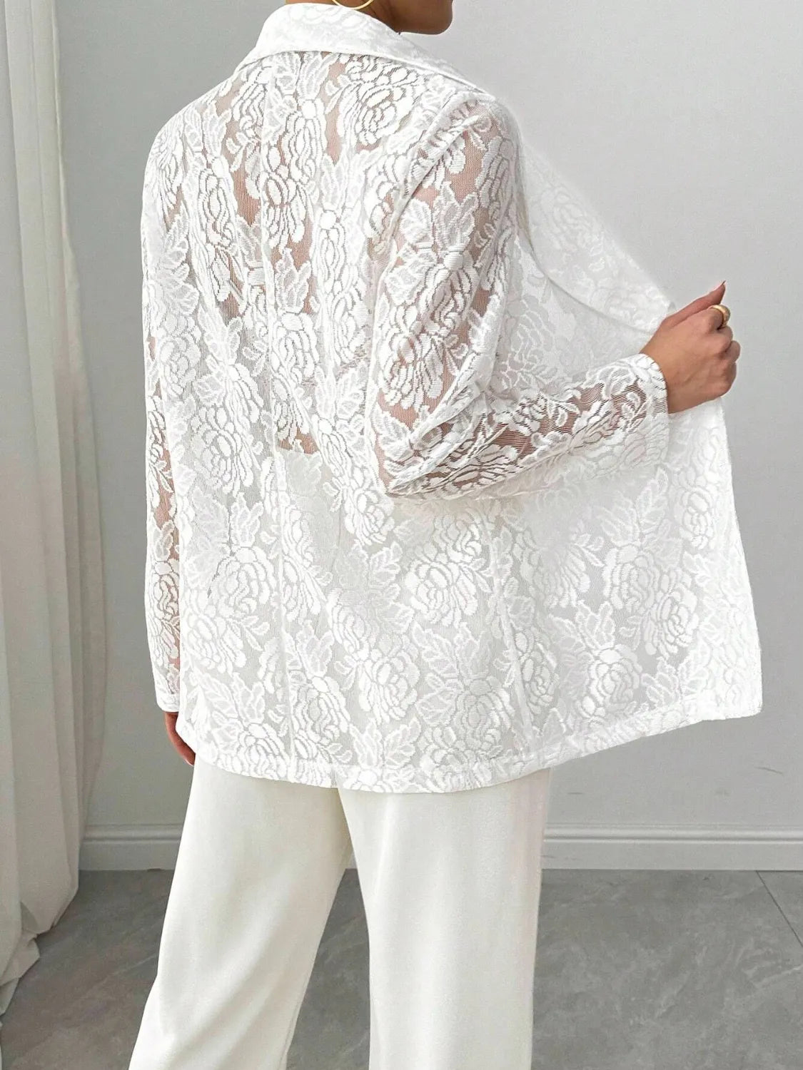Sheer Lace Lapel Blazer