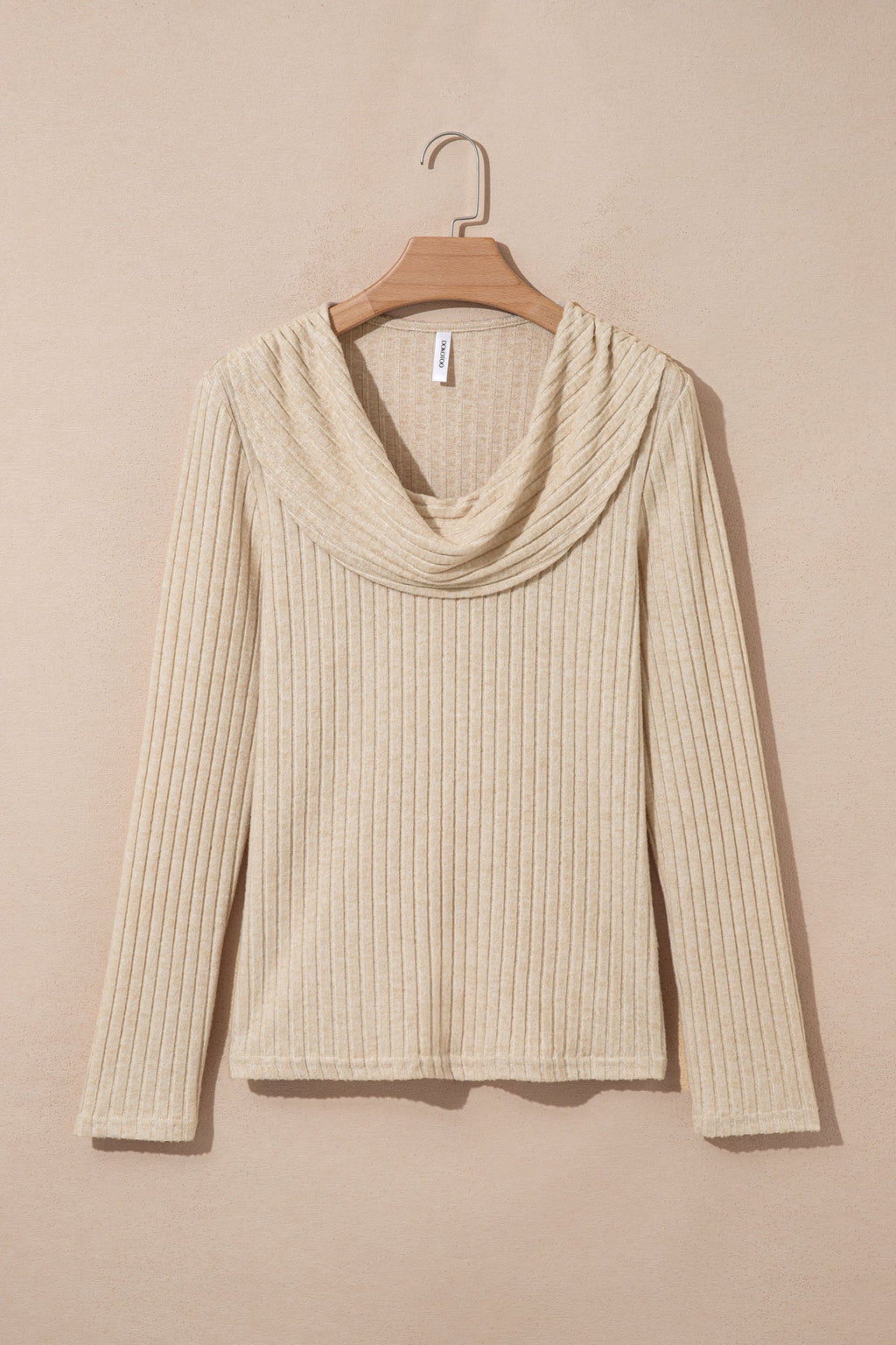 Solid Ribbed Knit Cowl Neck Long Sleeve Top — additional view 2