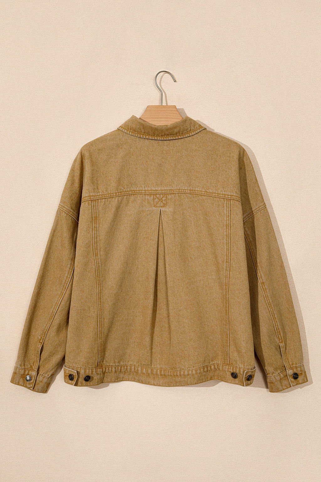 Solid Denim Long Sleeve Buttoned Collar Jacket — additional view 4