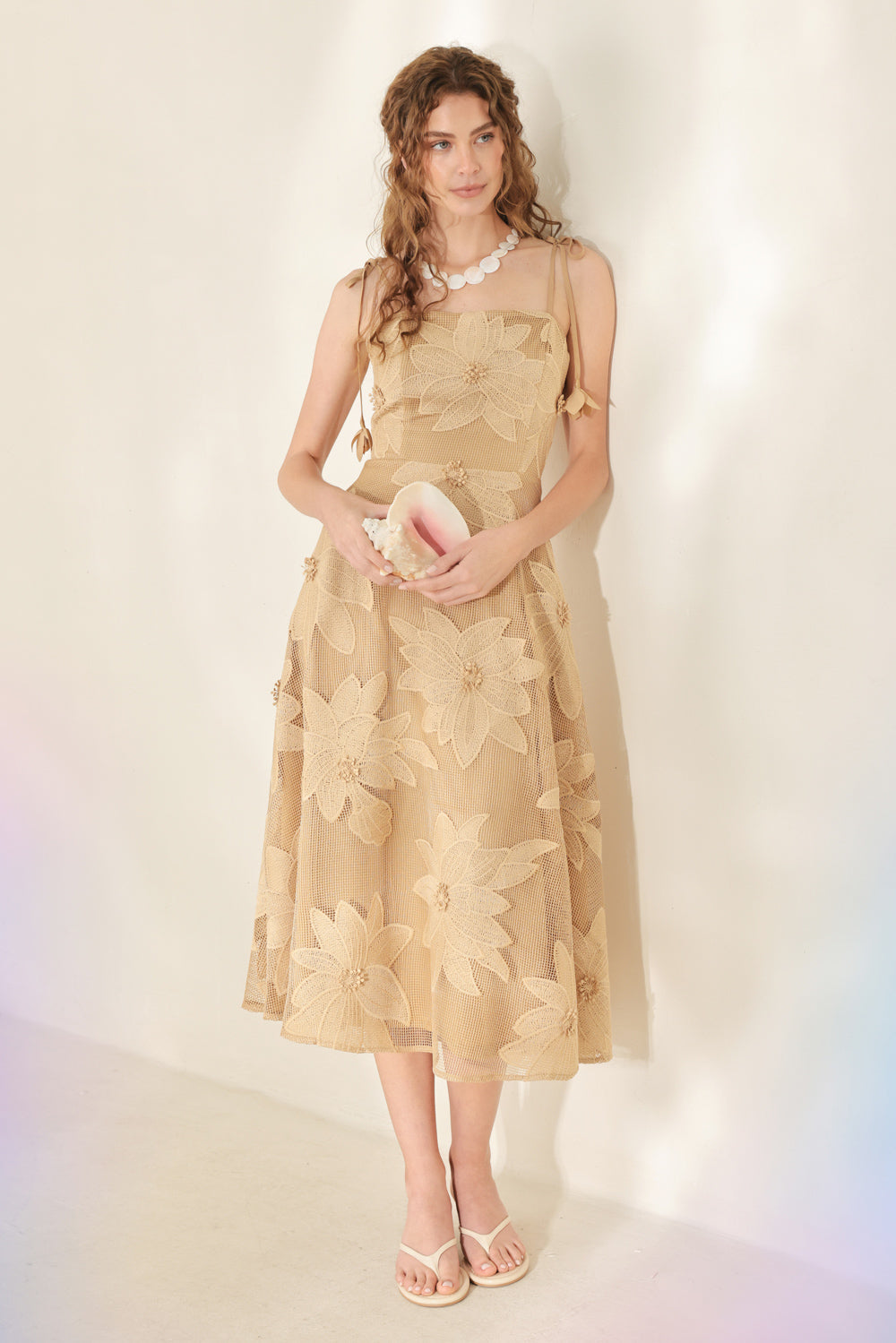 SANDY BLOOM FLORAL WOVEN LACE MIDI DRESS — additional view 2