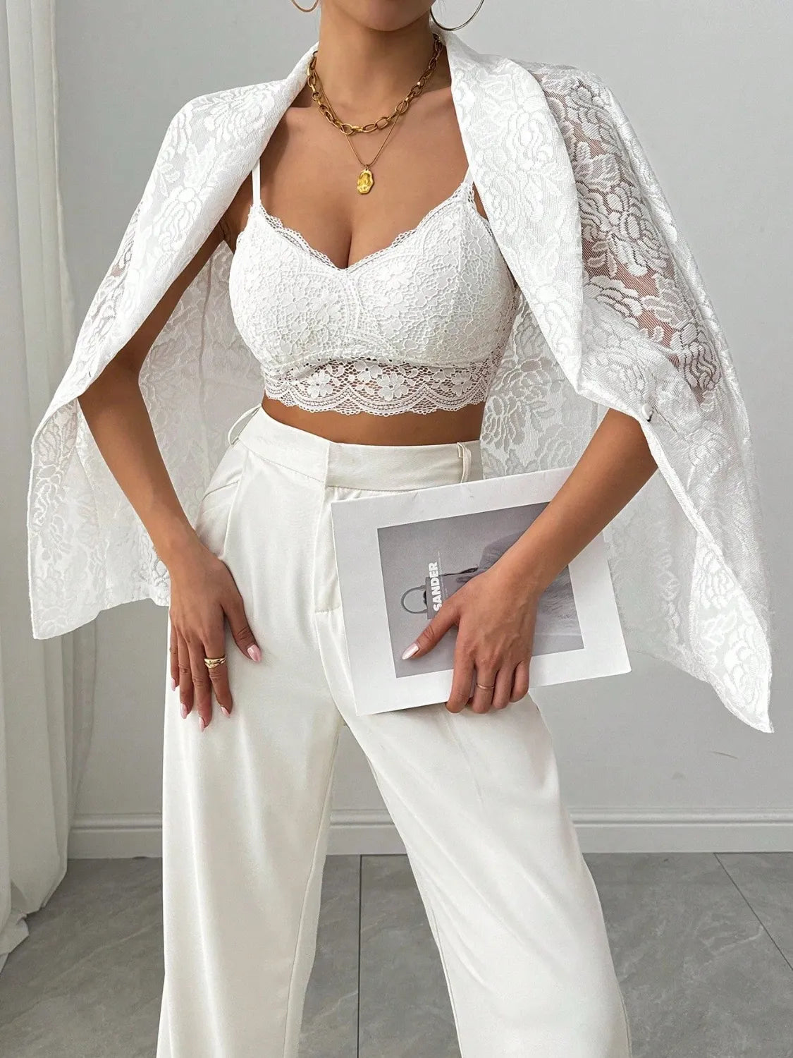 Sheer Lace Lapel Blazer