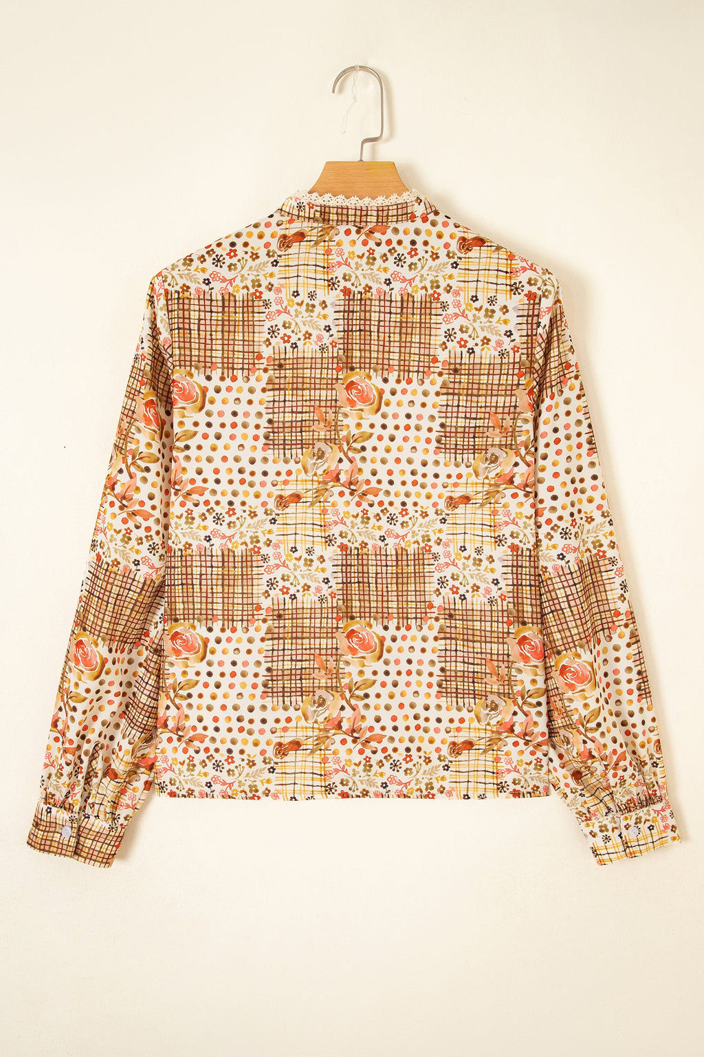 Floral Lace Trim Button Down Long Sleeve Shirt — additional view 3