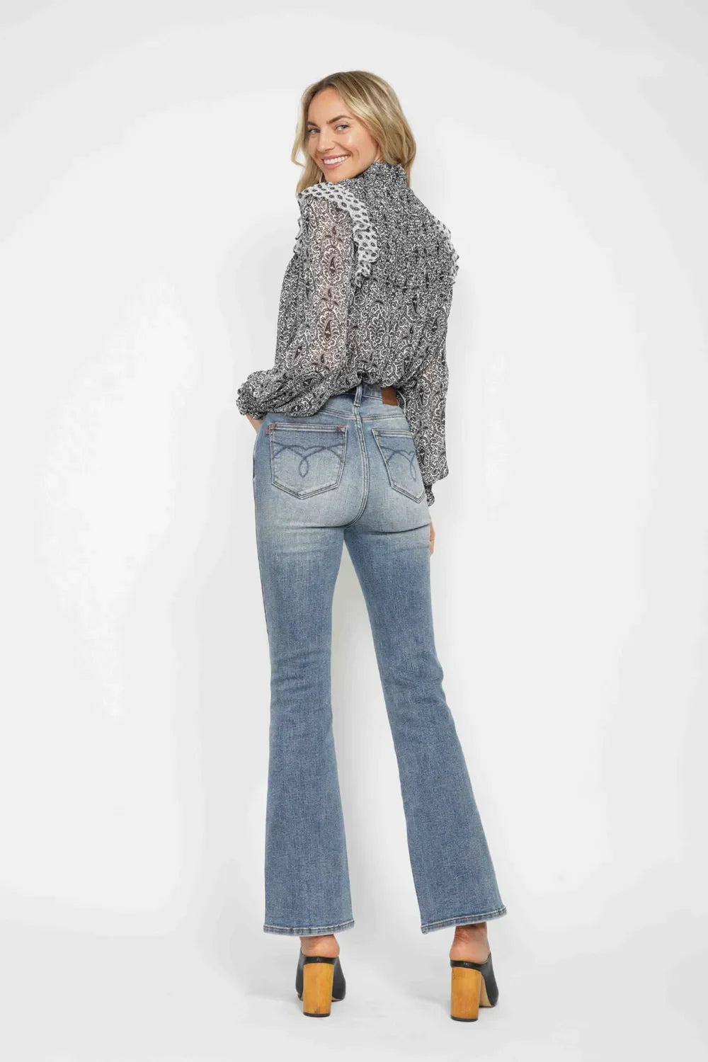 Embroidered-Pocket Bootcut Jeans — additional view 5