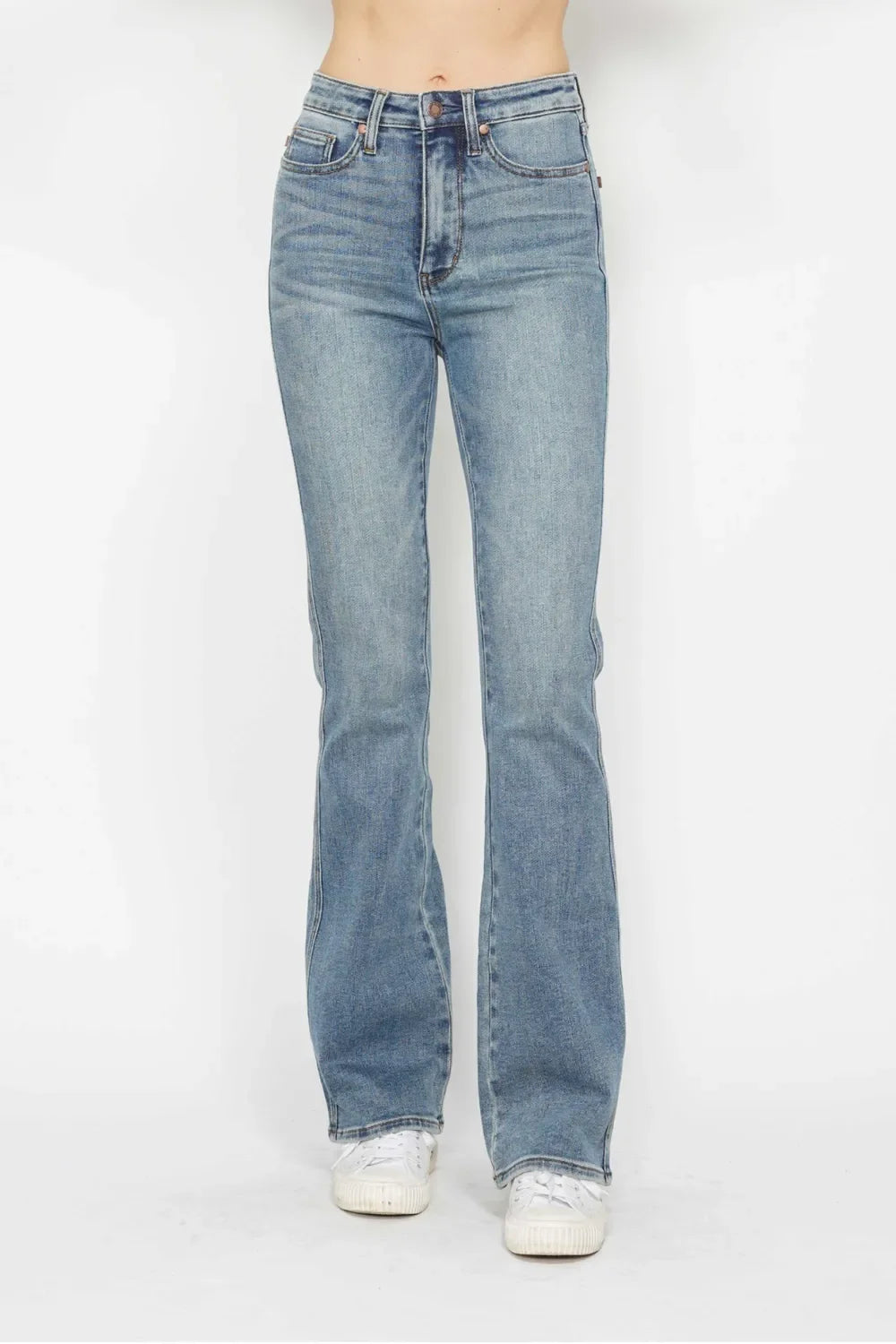 Embroidered-Pocket Bootcut Jeans