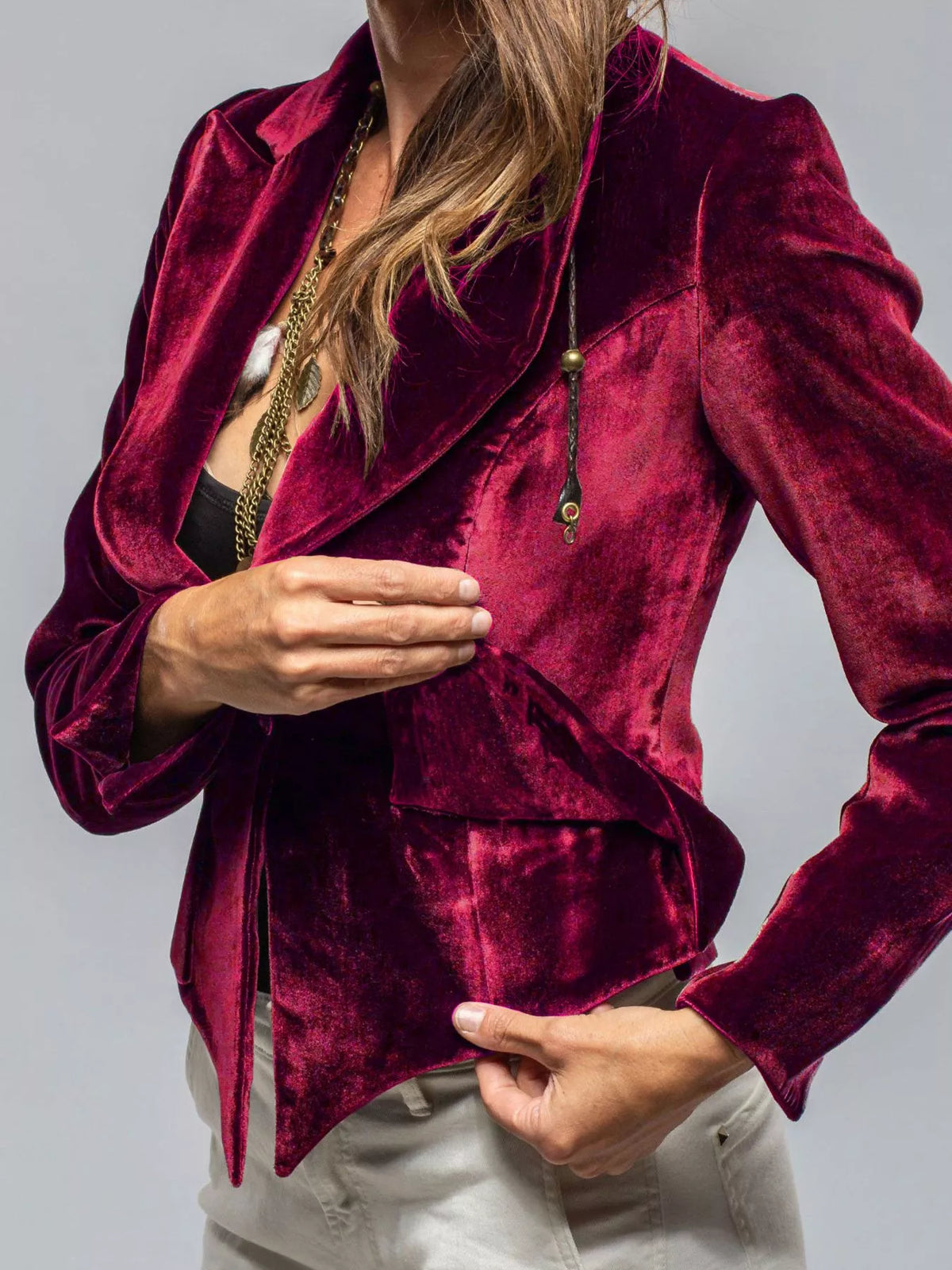 Velvet Single-Button Blazer
