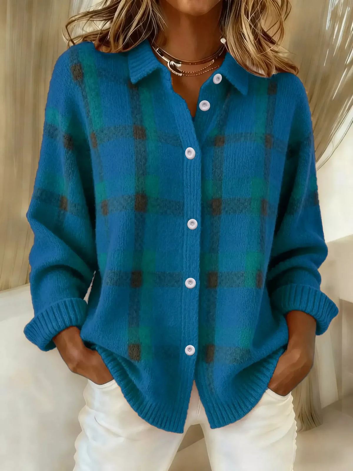 Plaid Knit Cardigan