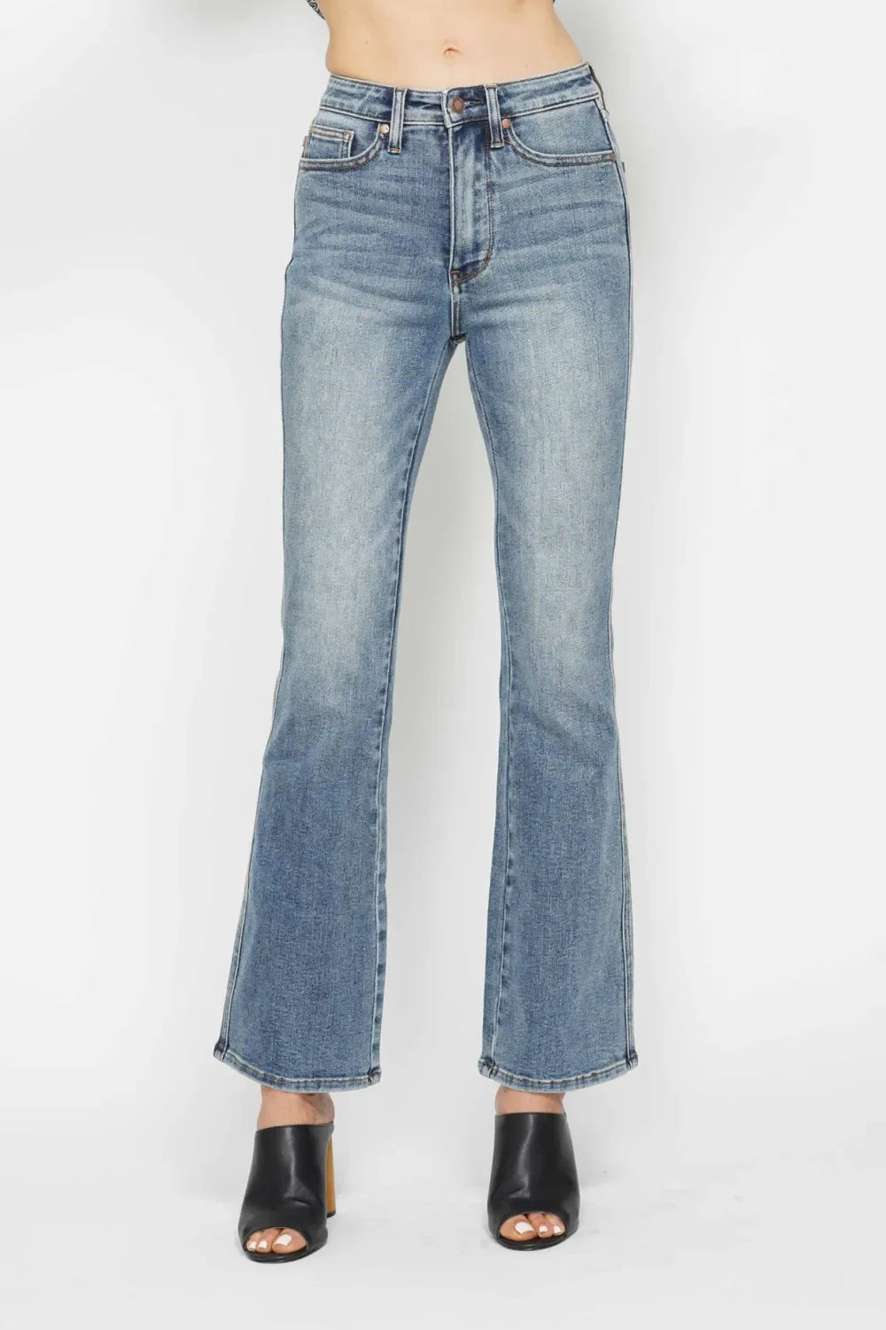Embroidered-Pocket Bootcut Jeans