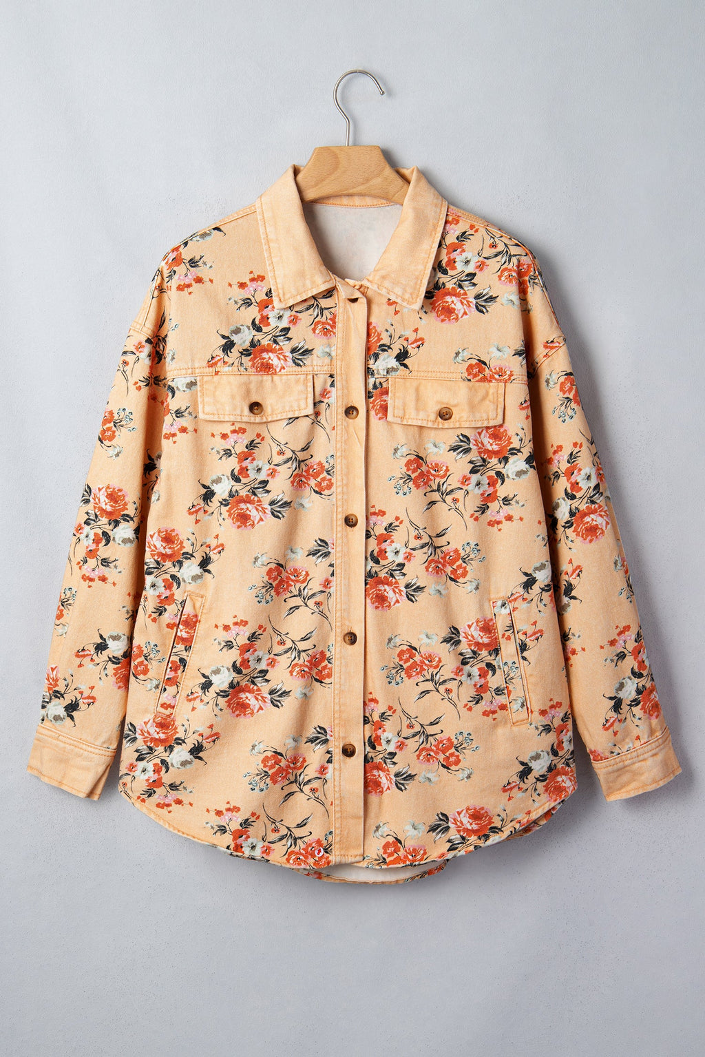 Floral Denim Buttoned Long Sleeve Tunic Jacket — additional view 2