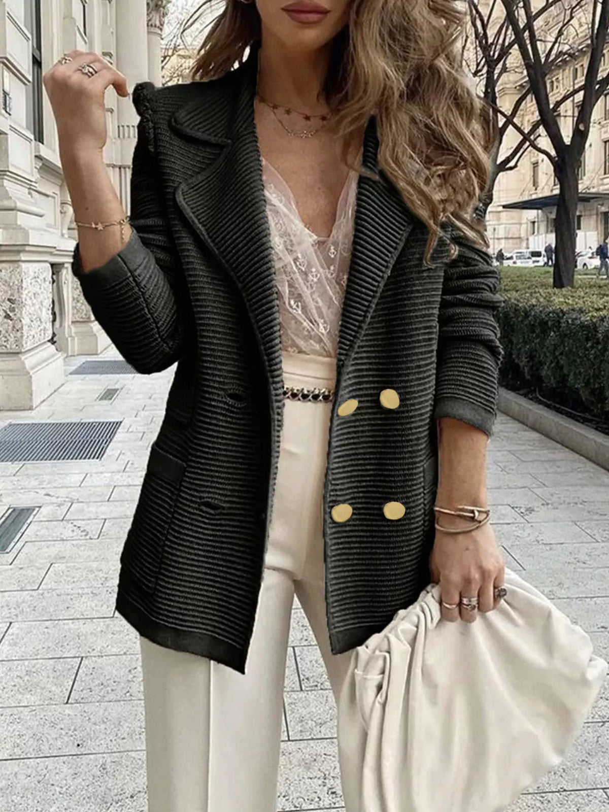 Textured Double-Breasted Blazer