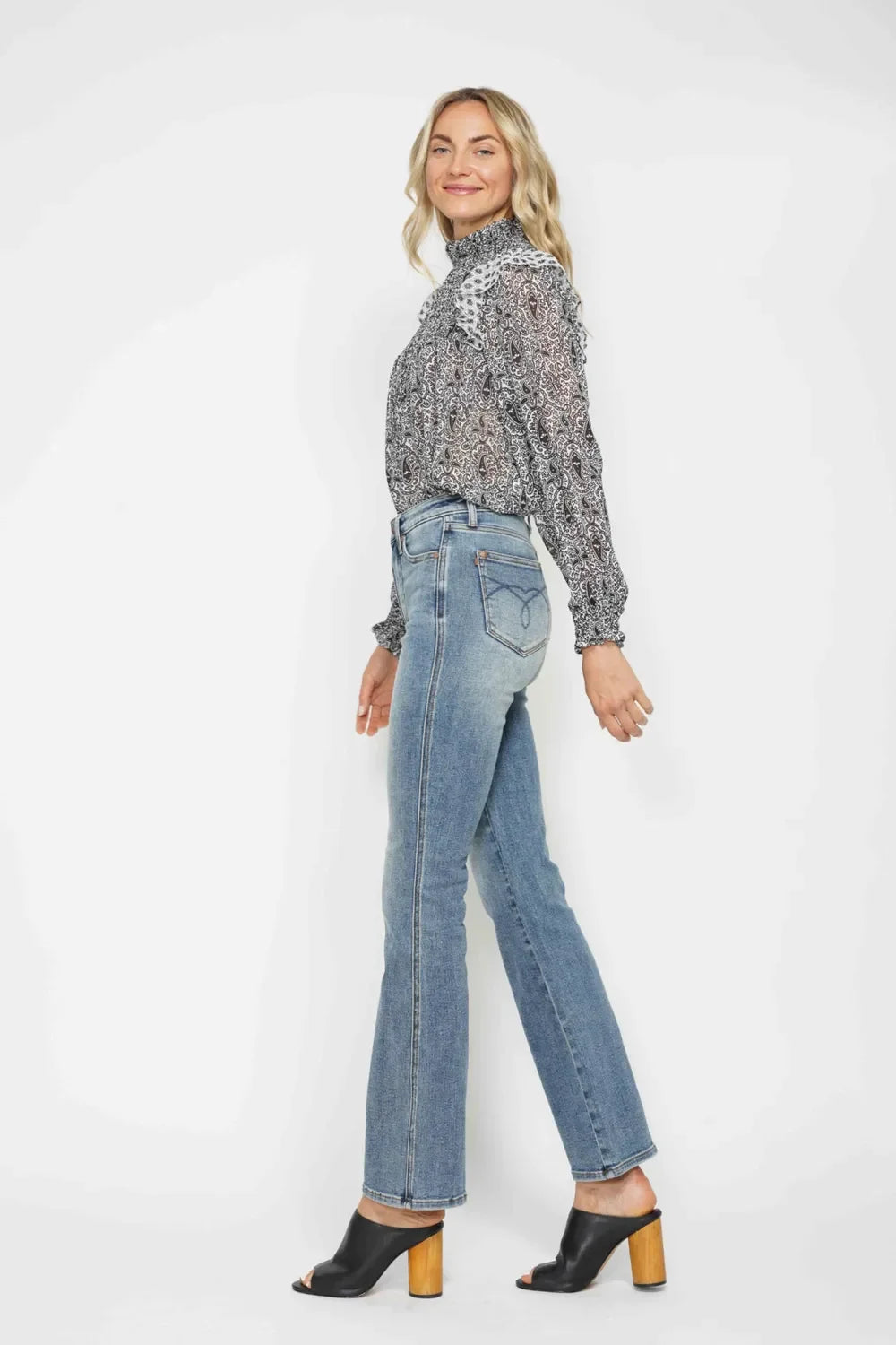 Embroidered-Pocket Bootcut Jeans — additional view 6