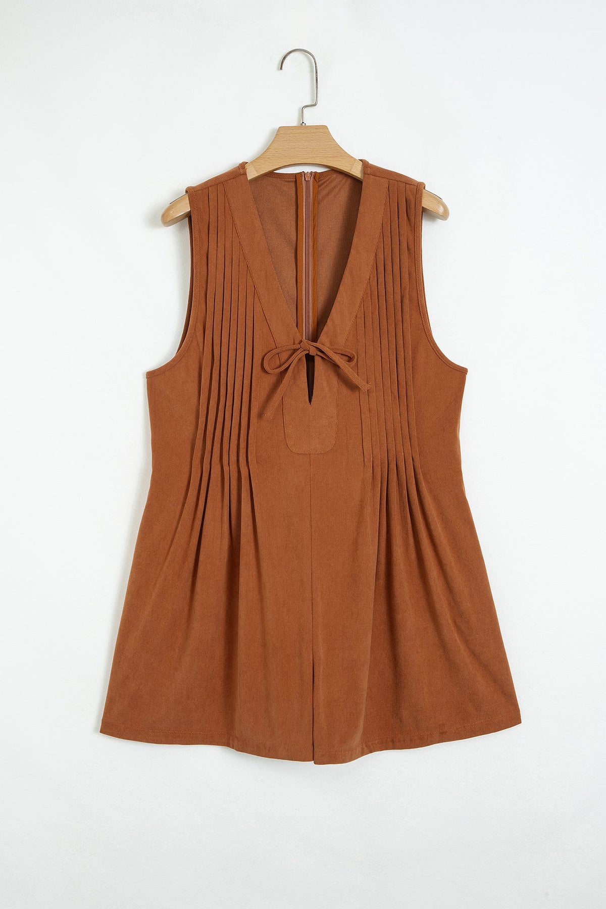 Solid Tie V-Neck Sleeveless Corduroy Romper — additional view 10