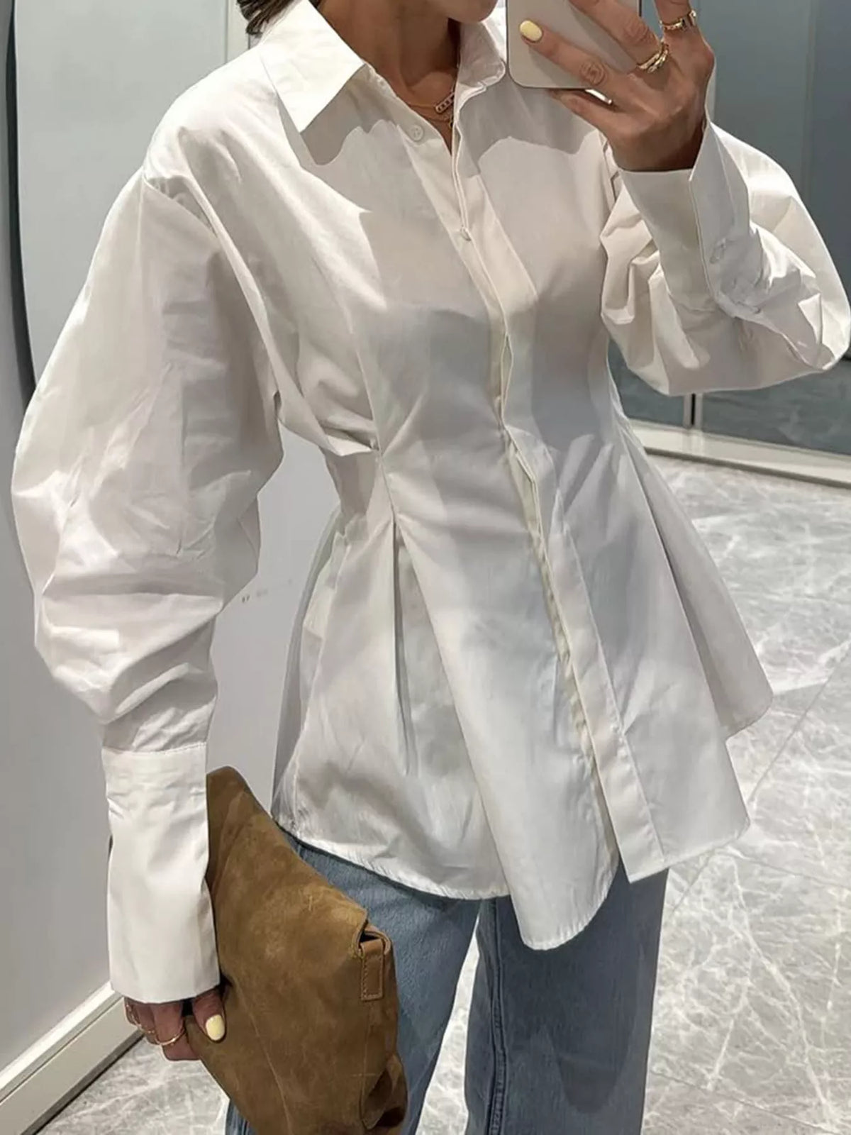 Cotton Lantern-Sleeve Shirt