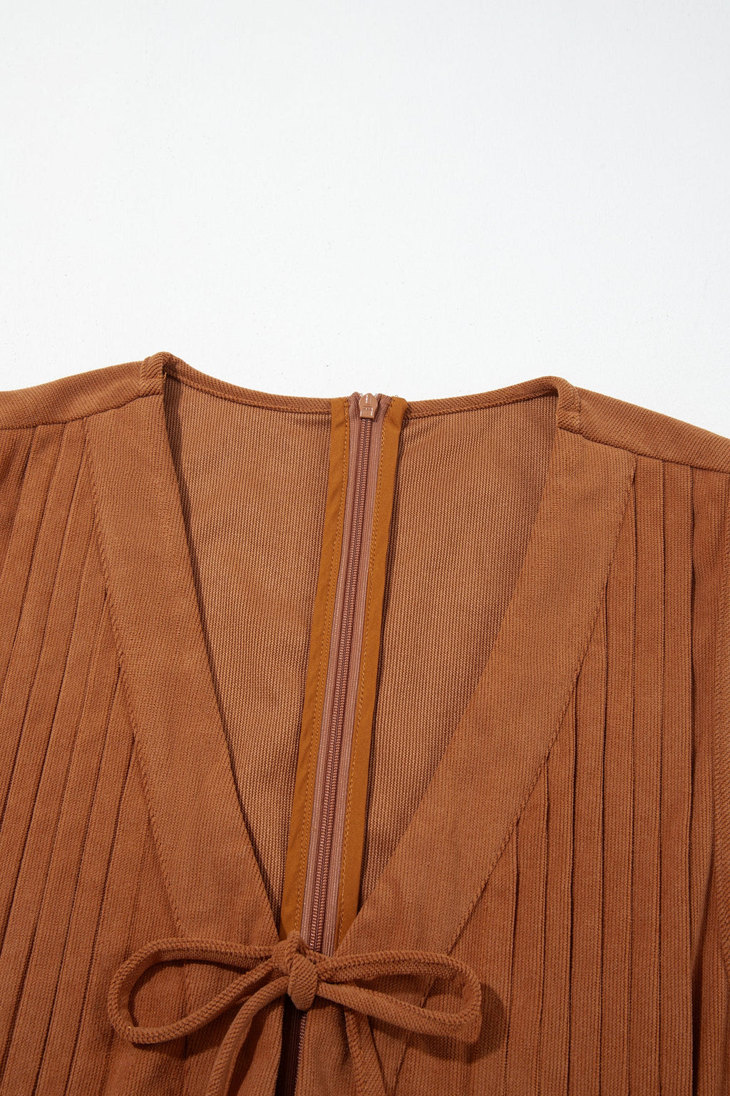 Solid Tie V-Neck Sleeveless Corduroy Romper — additional view 12