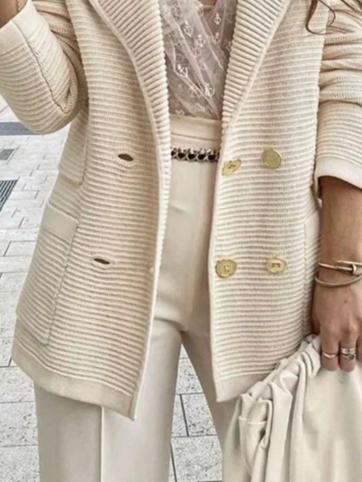 Textured Double-Breasted Blazer