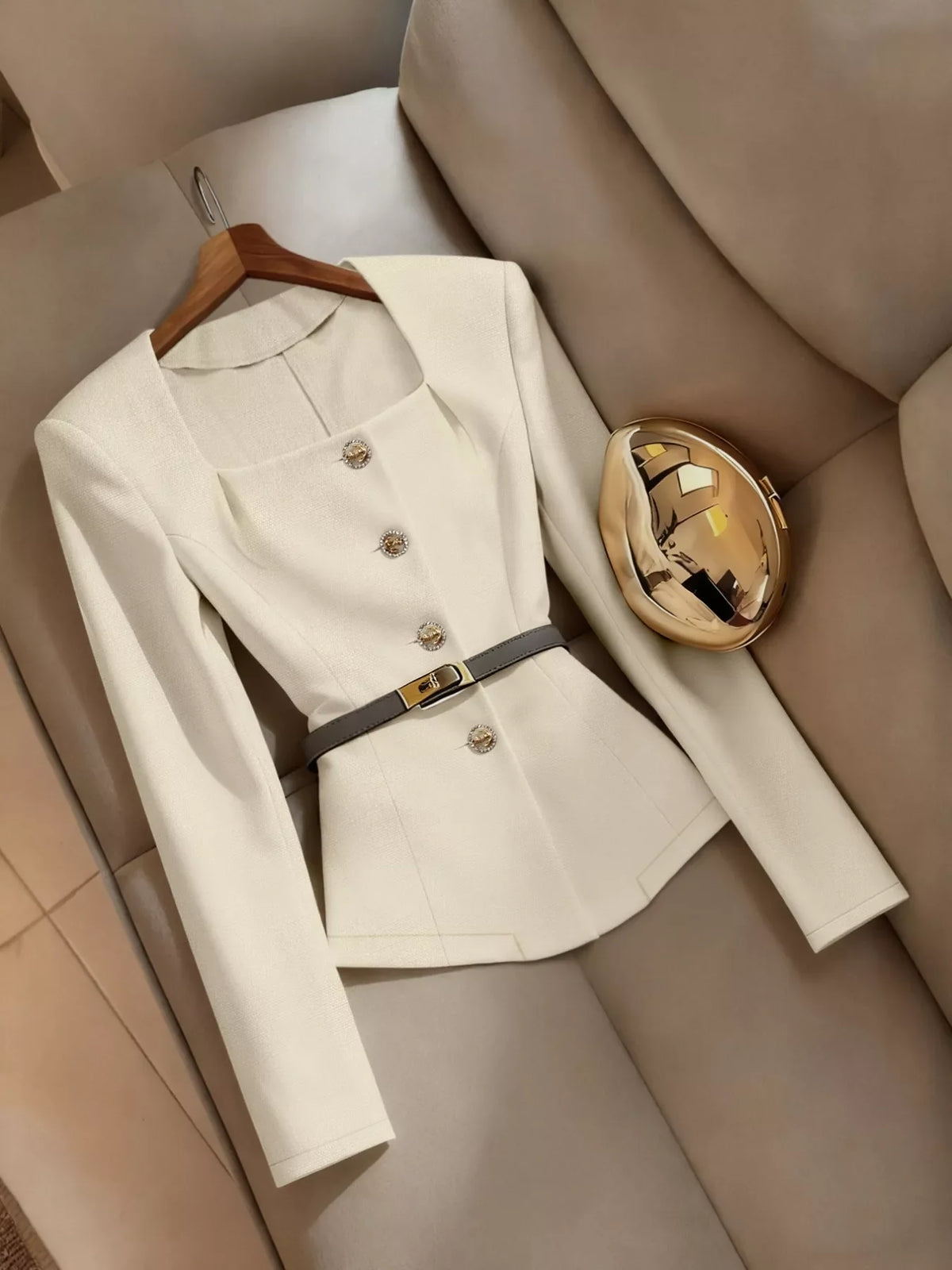 Square-Neck Fitted Blazer