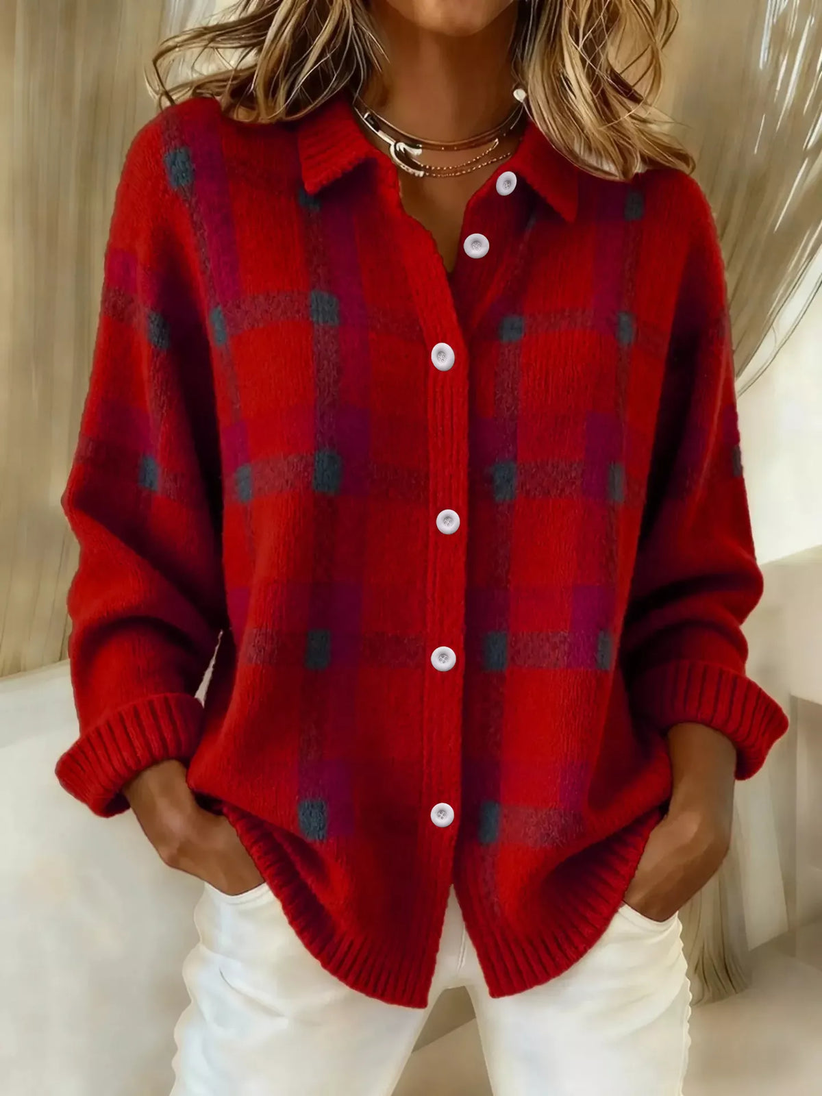 Plaid Knit Cardigan