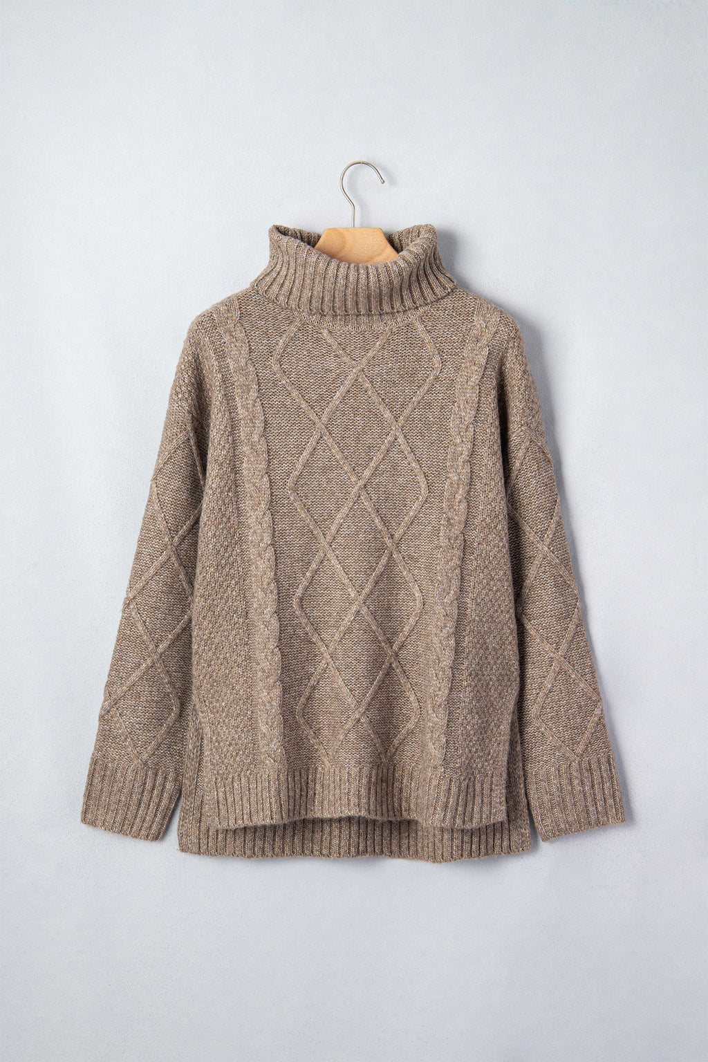 Solid Cable Knit Turtleneck Split Hem Sweater — additional view 2
