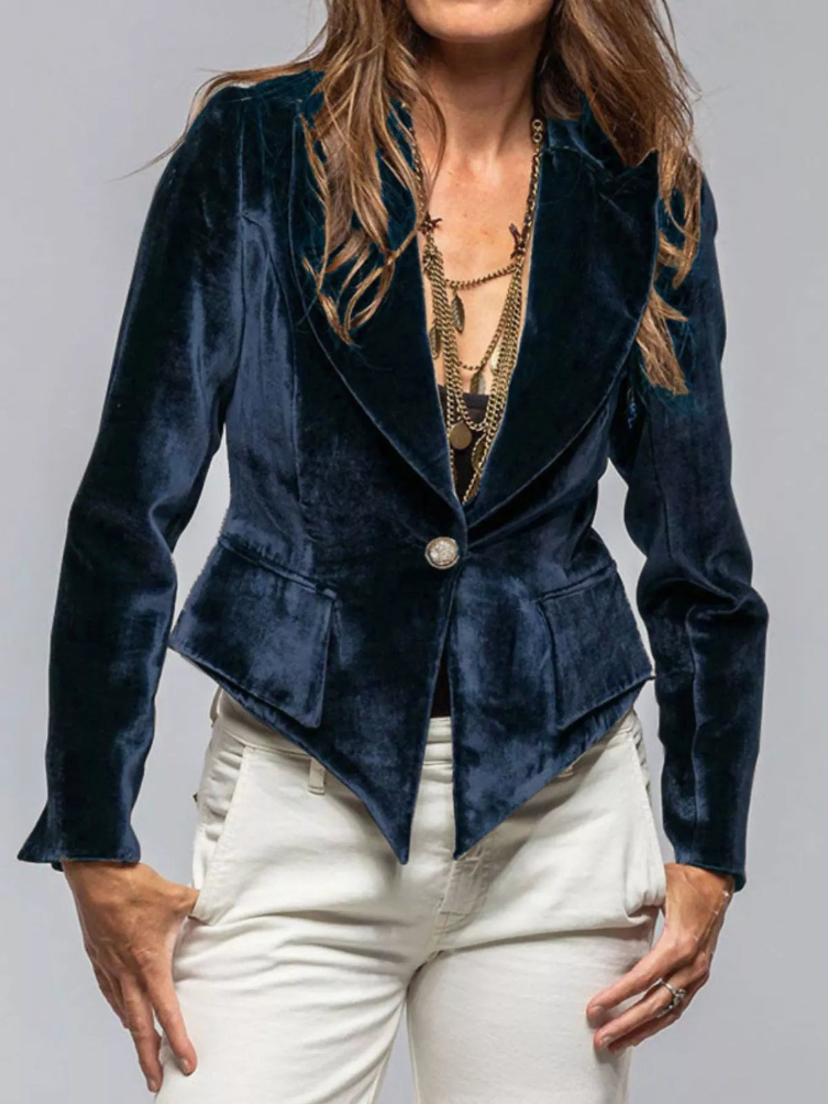 Velvet Single-Button Blazer