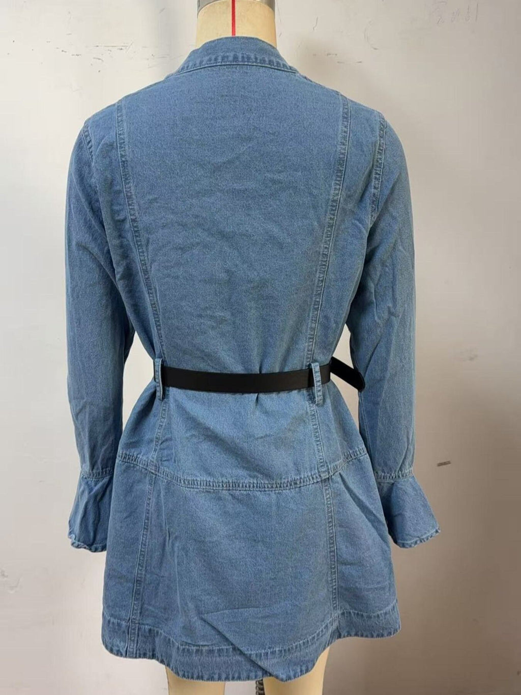 Button Front Flounce Sleeve Denim Dress — additional view 6