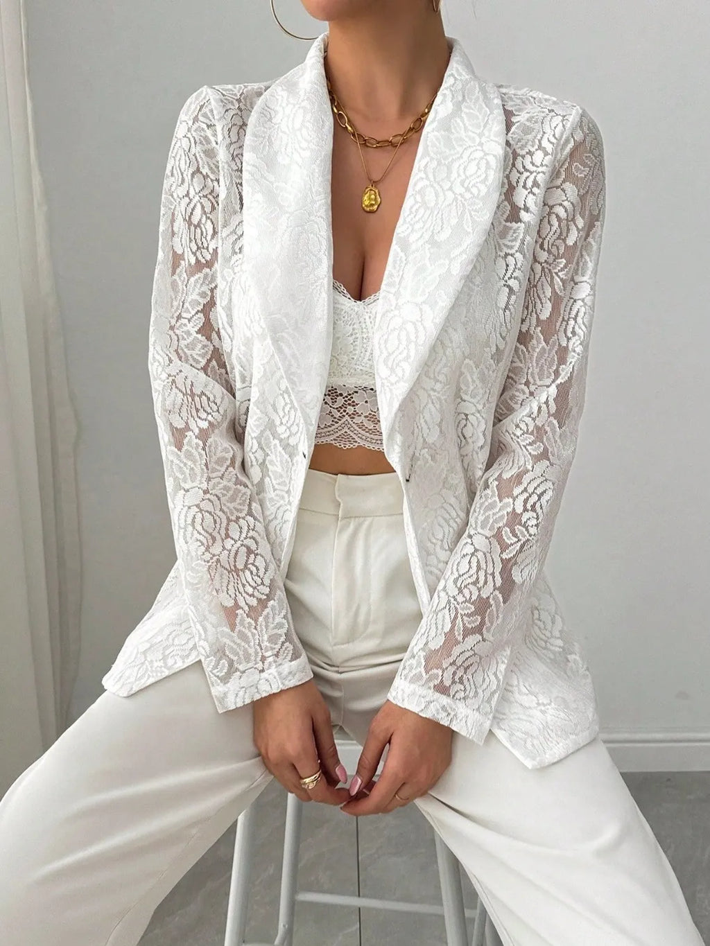 Sheer Lace Lapel Blazer — additional view 3
