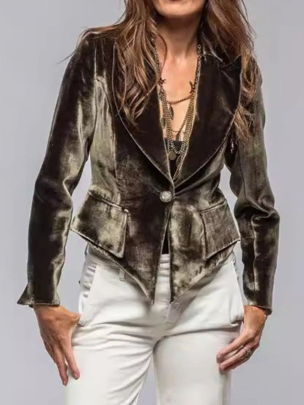 Velvet Single-Button Blazer