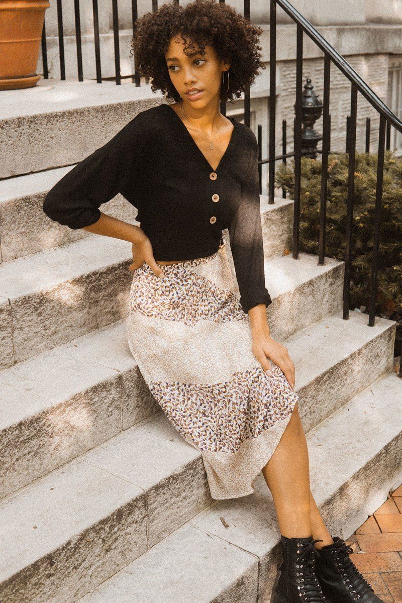 Floral Panel Midi Skirt
