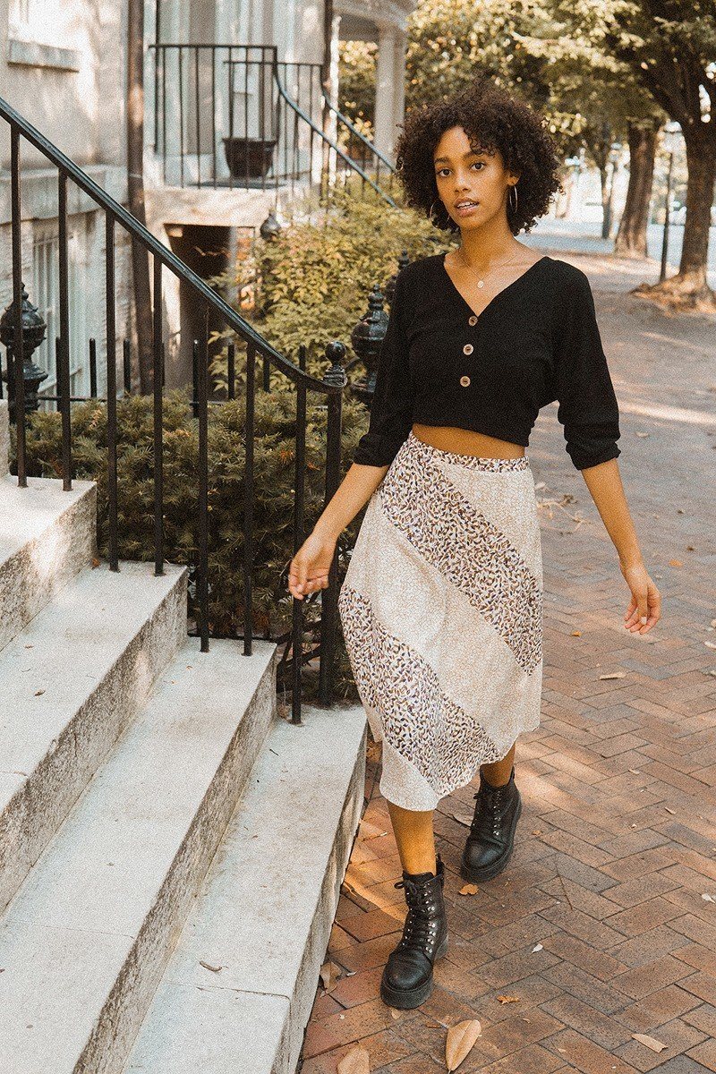 Floral Panel Midi Skirt