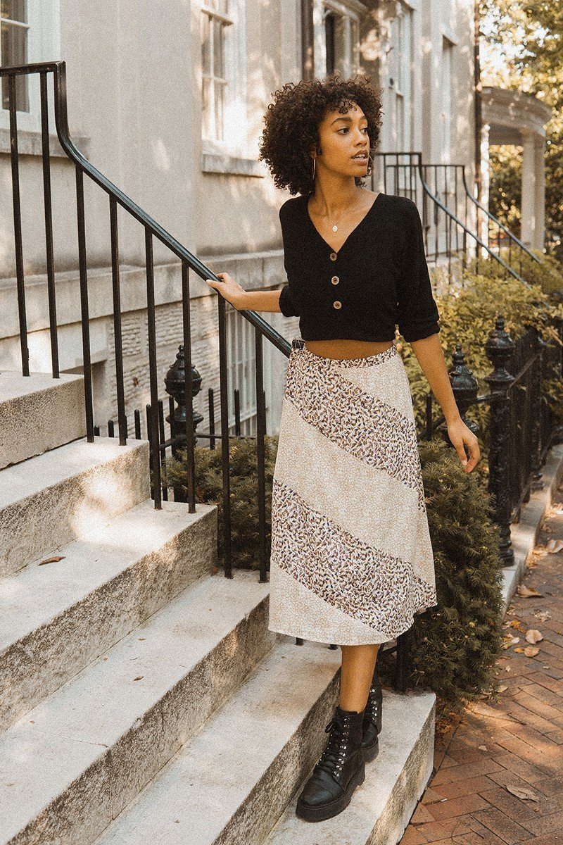 Floral Panel Midi Skirt