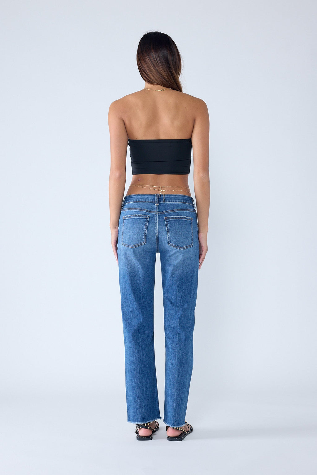 High Rise Knee Down Tie Wash Straight Jeans — additional view 7