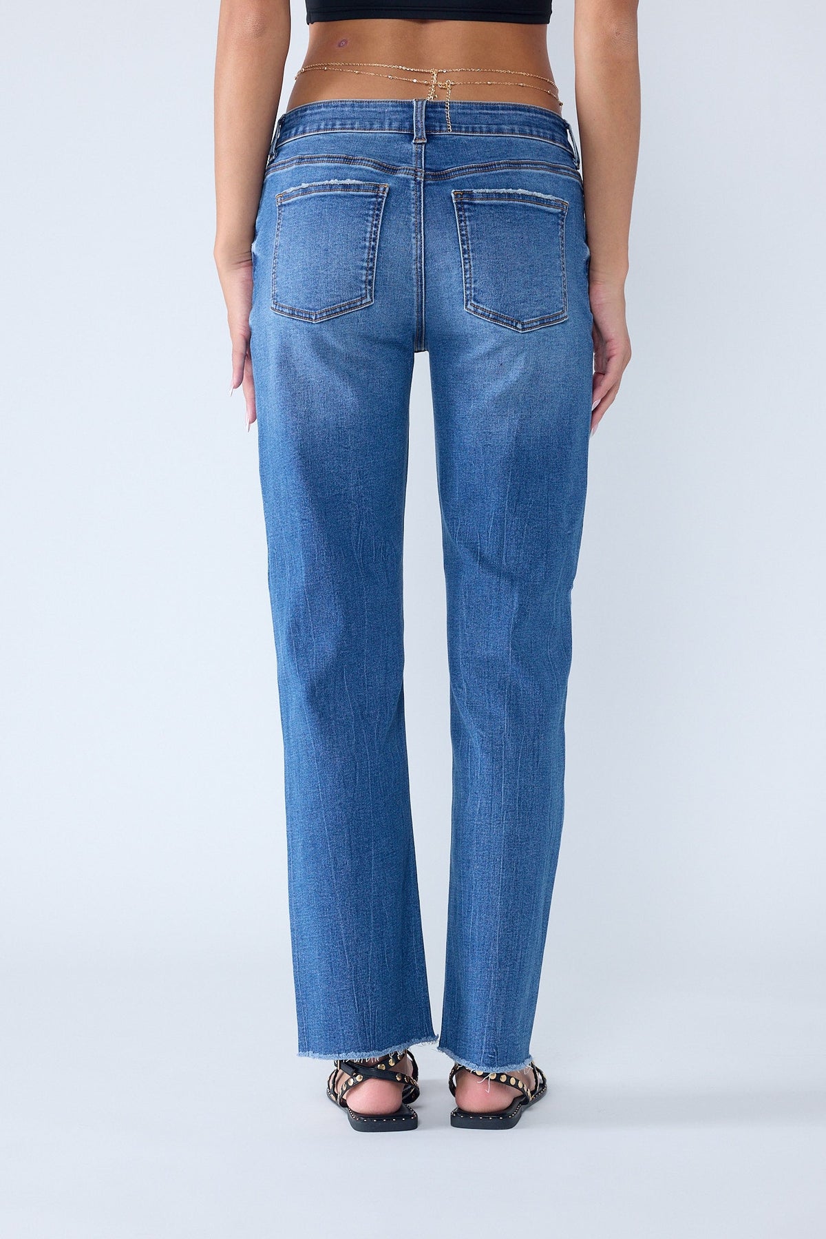 High Rise Knee Down Tie Wash Straight Jeans — additional view 8