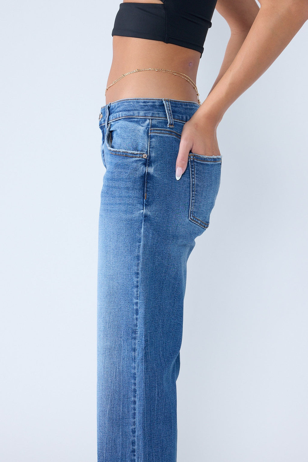High Rise Knee Down Tie Wash Straight Jeans — additional view 4