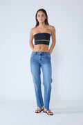 High Rise Knee Down Tie Wash Straight Jeans — additional view 6