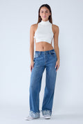 Low Rise Baggy Cuffed Wide Leg Jeans