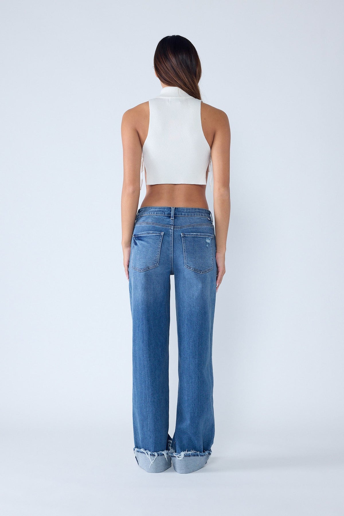 Low Rise Baggy Cuffed Wide Leg Jeans