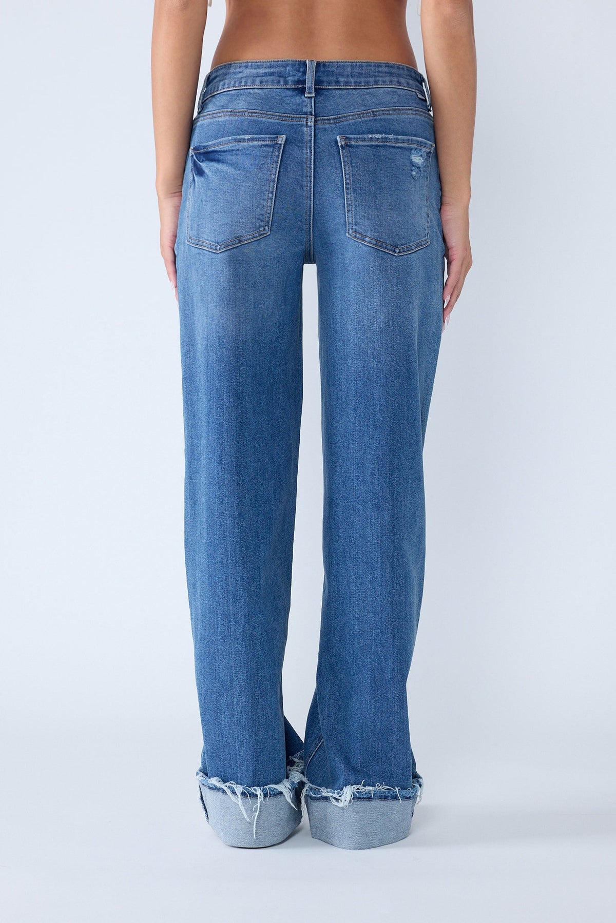 Low Rise Baggy Cuffed Wide Leg Jeans