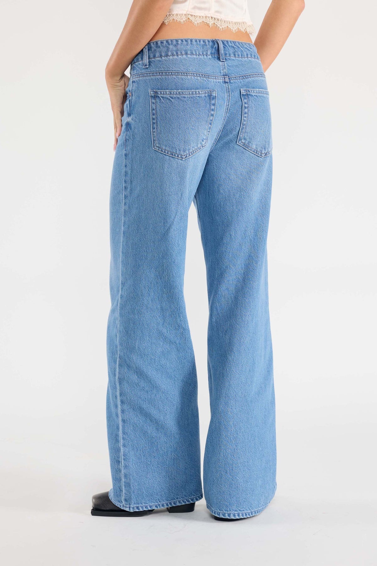 Baggy Wide Leg Jeans with Waist Band String