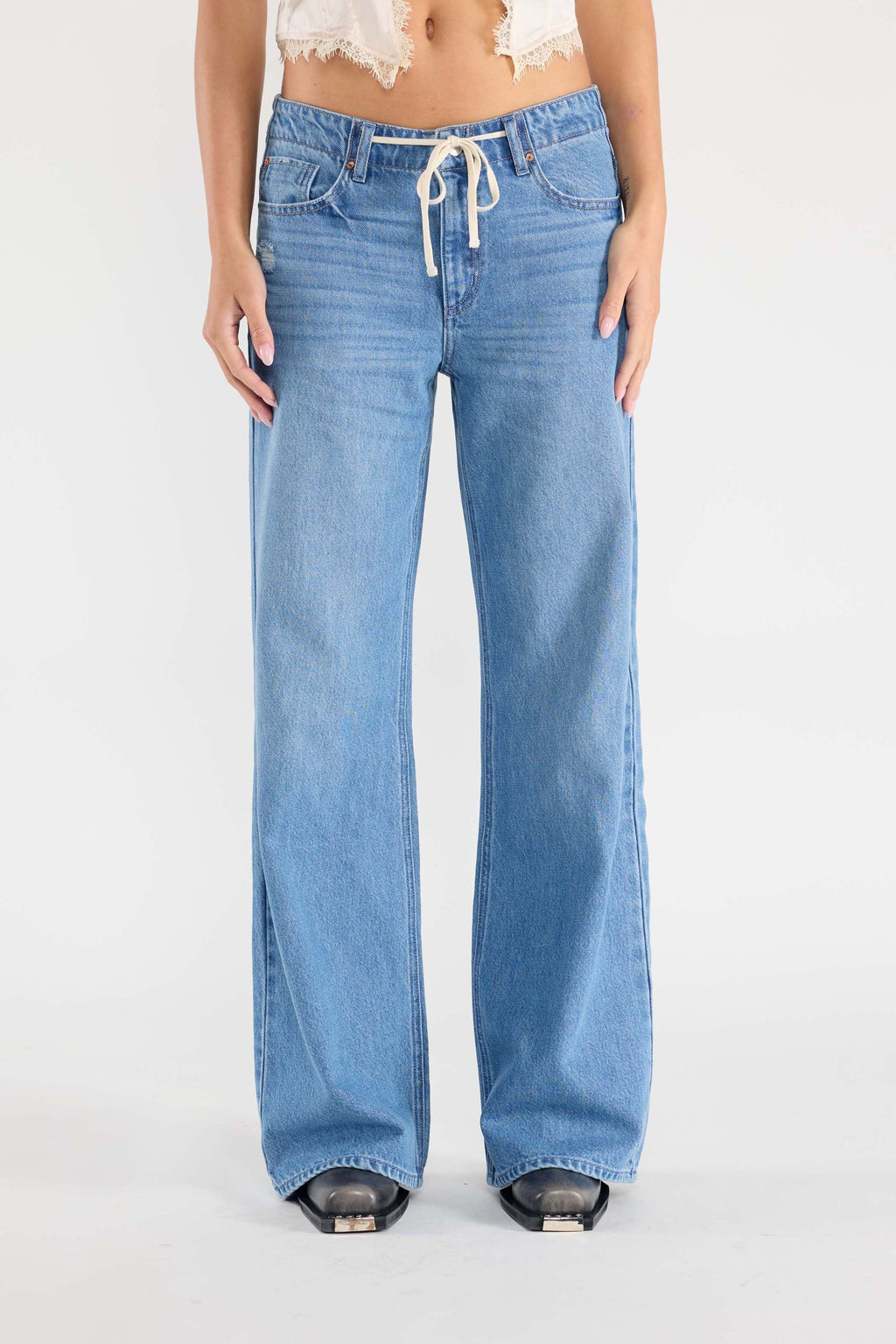 Baggy Wide Leg Jeans with Waist Band String — additional view 8