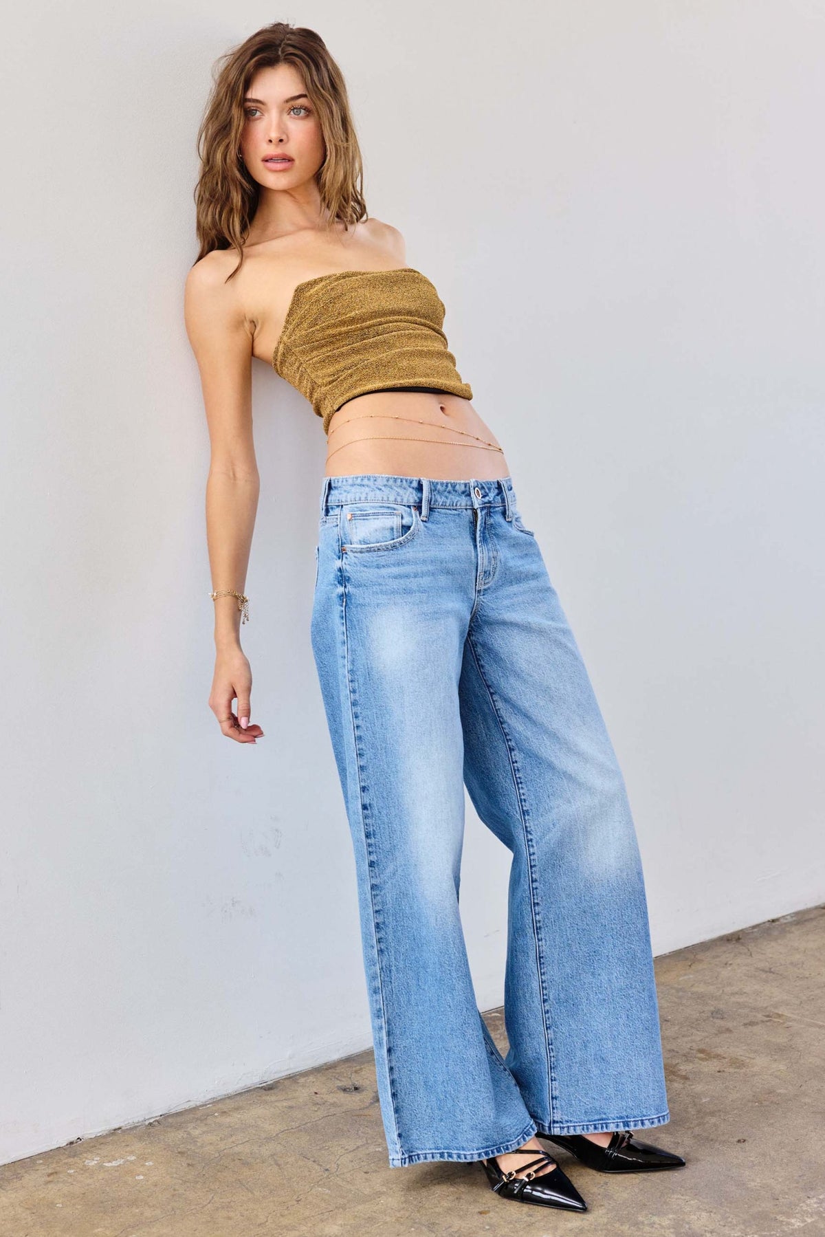 Low Waist Stone wash Baggy Wide Leg Jeans