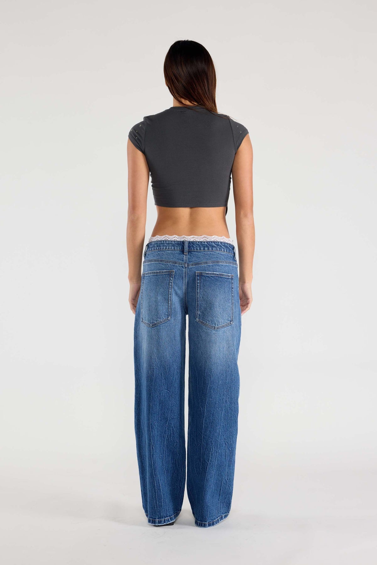 Low Waist Baggy Wide with Waist Band Lace Detail